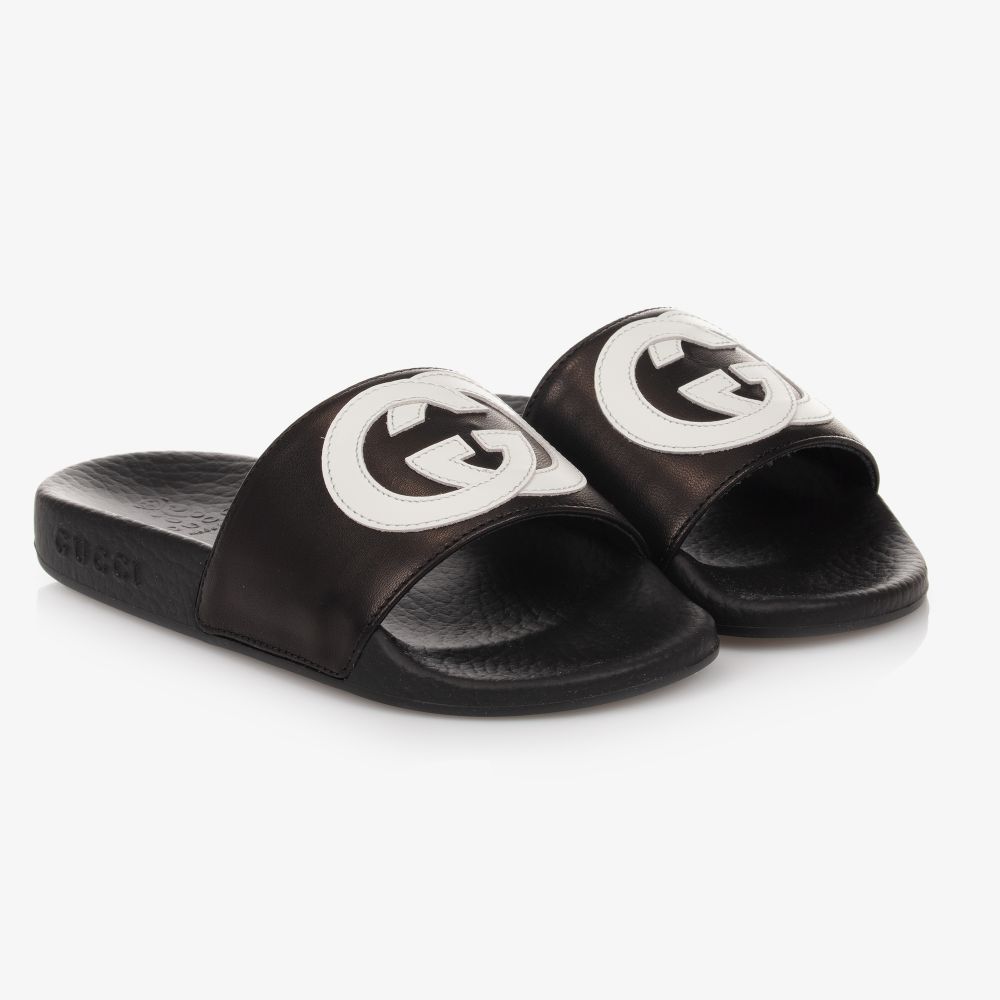 Gucci-Black GG Sliders | Childrensalon Outlet