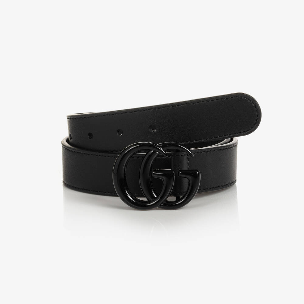 Gucci-Black Leather Double G Belt | Childrensalon Outlet