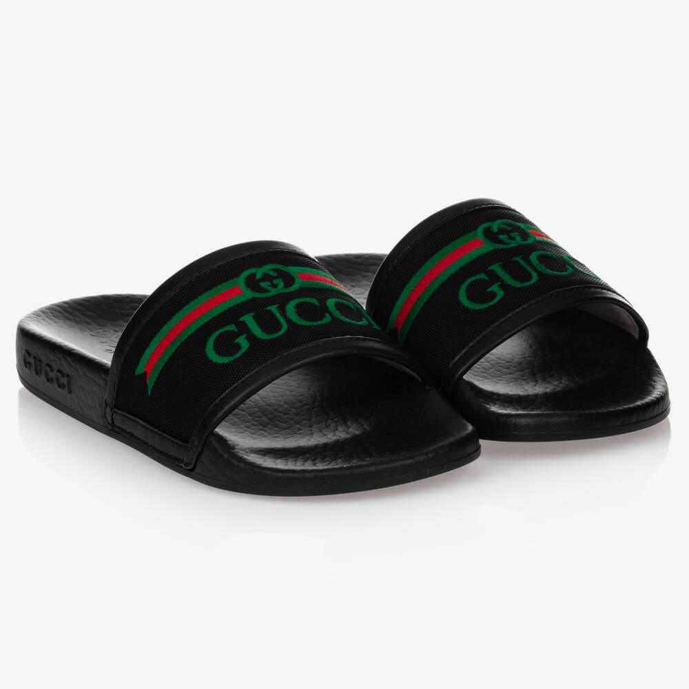Gucci-Black Logo Sliders With Vintage Logo | Childrensalon Outlet