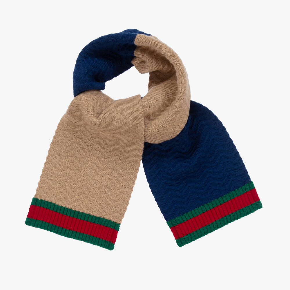 Gucci-Blue & Beige Wool Knit Scarf (140cm) | Childrensalon Outlet