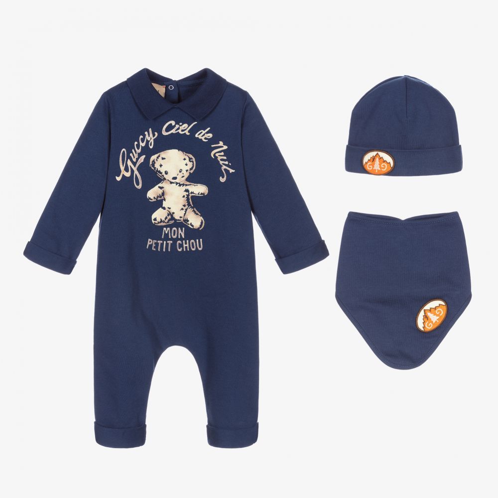 Gucci-Blue Cotton Babygrow Gift Set | Childrensalon Outlet