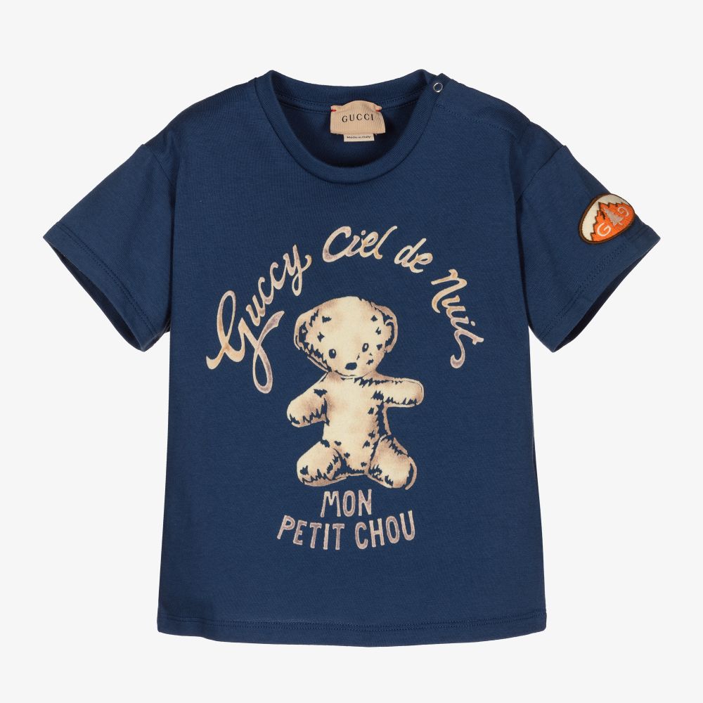 Gucci-Blue Cotton Logo T-Shirt | Childrensalon Outlet