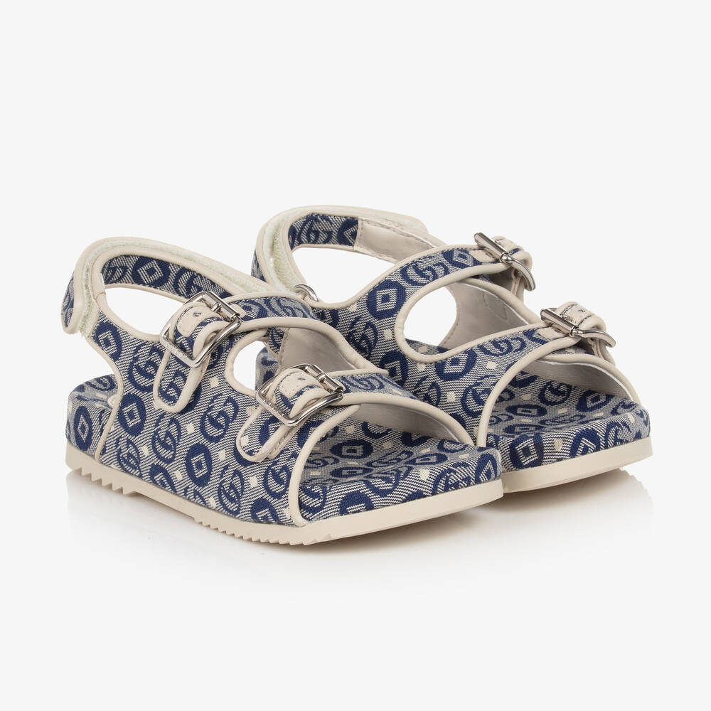 Gucci-Blue Double G Canvas Sandals | Childrensalon Outlet