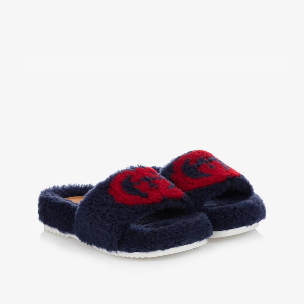 Gucci-Blue Faux Fur Logo Sliders | Childrensalon Outlet