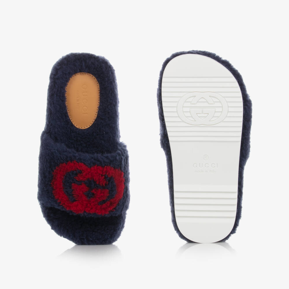 Gucci-Blue Faux Fur Logo Sliders | Childrensalon Outlet