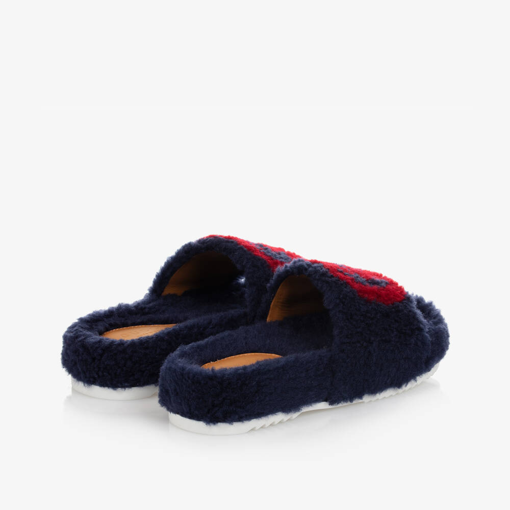 Gucci-Blue Faux Fur Logo Sliders | Childrensalon Outlet