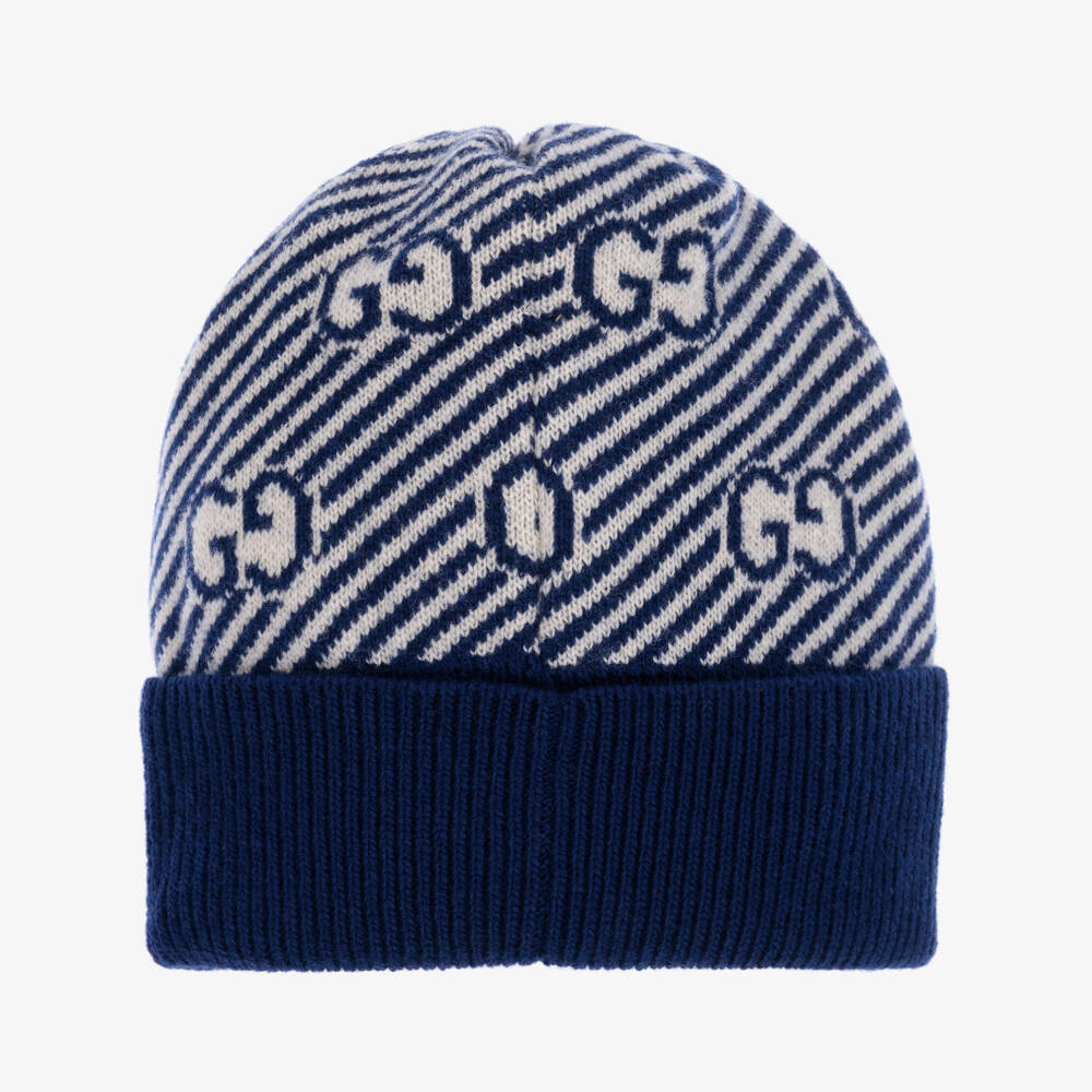 Gucci-Blue & Ivory GG Wool Baby Hat | Childrensalon Outlet