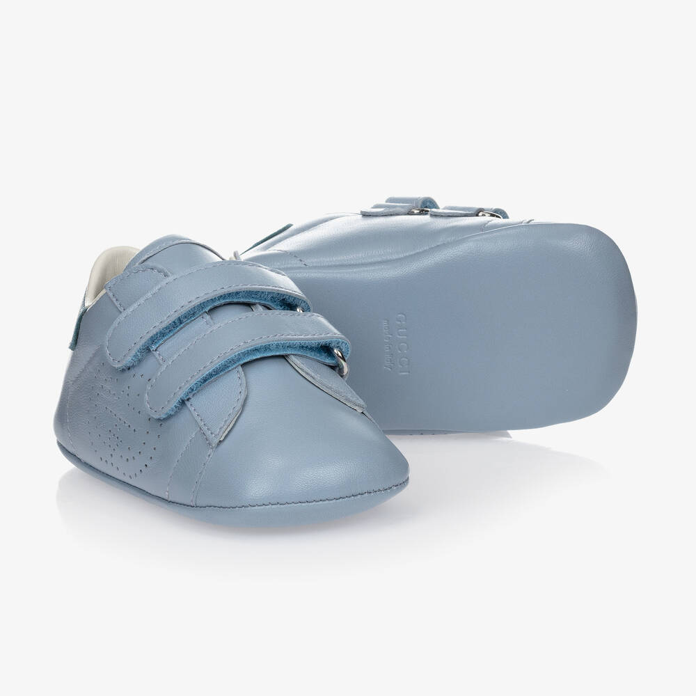 Blue Leather Baby Trainers