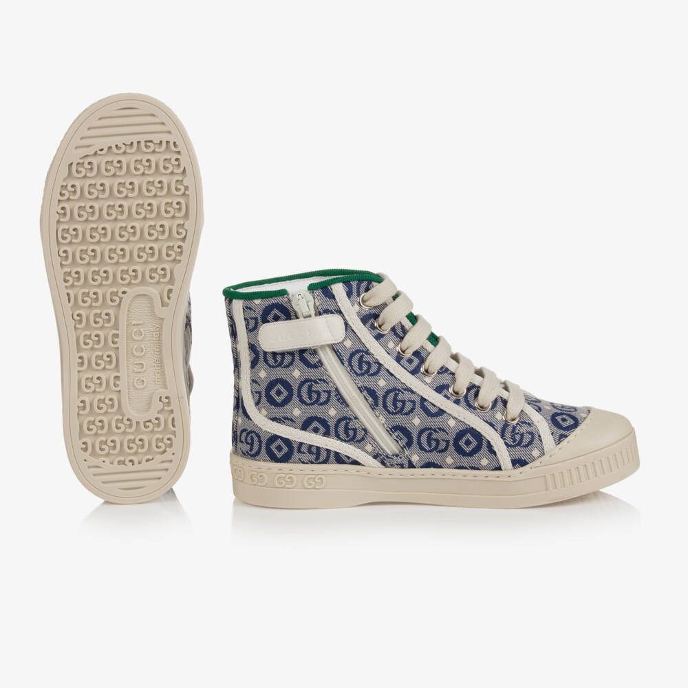 Gucci-Blue Patterned High-Top Sneakers | Childrensalon Outlet