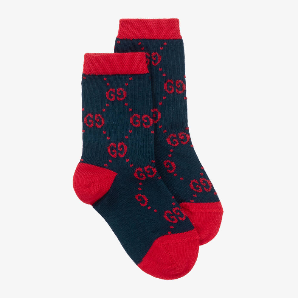 Gucci-Blue & Red Cotton GG Socks | Childrensalon Outlet