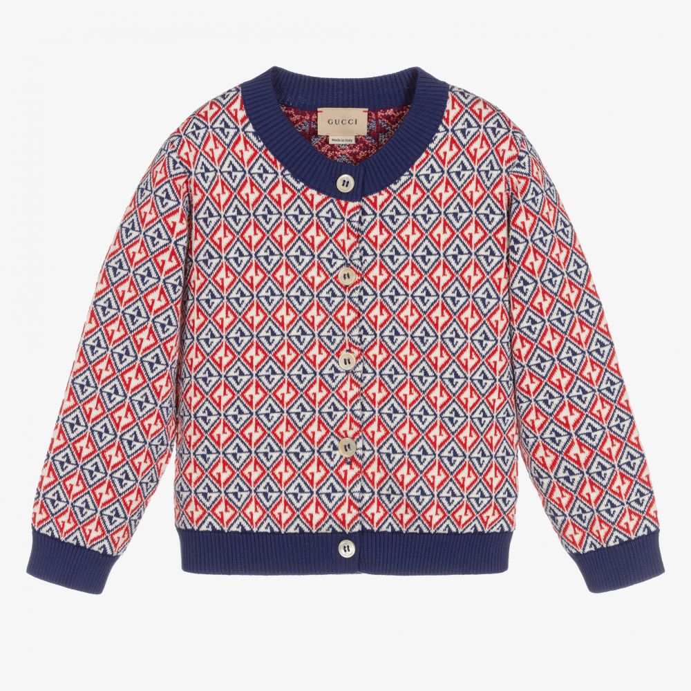 Gucci-Blue & Red Rhombus Cardigan | Childrensalon Outlet