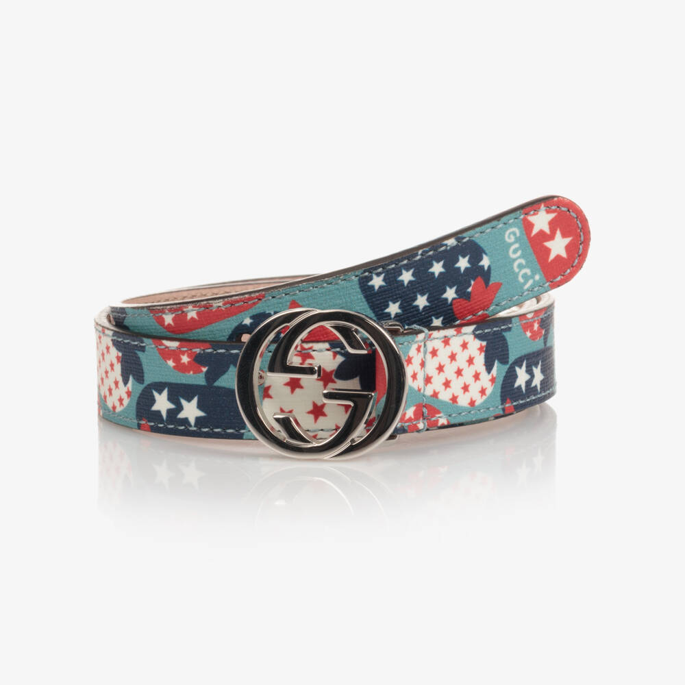 Gucci-حزام أزرق بنقشة الفراولة للبنات | Childrensalon Outlet