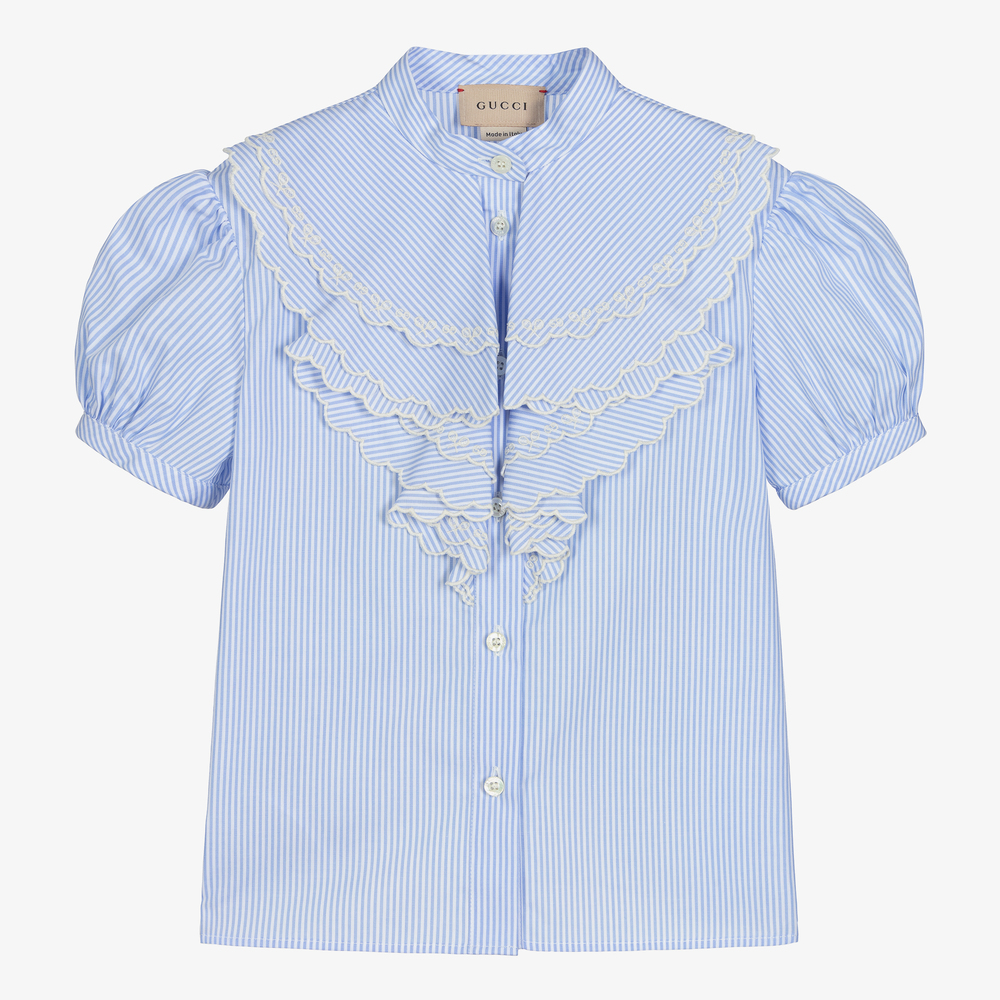 Gucci-Blue Stripe Cotton Blouse | Childrensalon Outlet