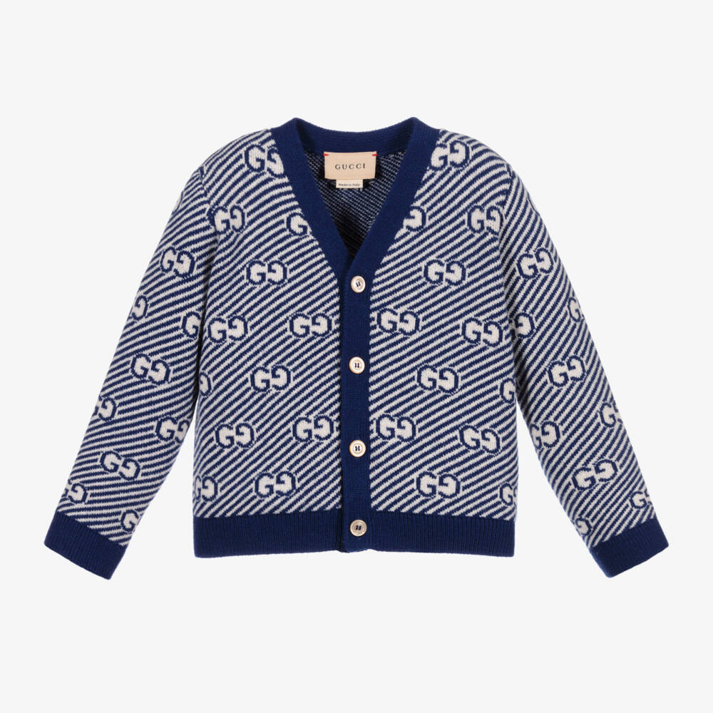 Gucci-Blue Wool GG Baby Cardigan | Childrensalon Outlet