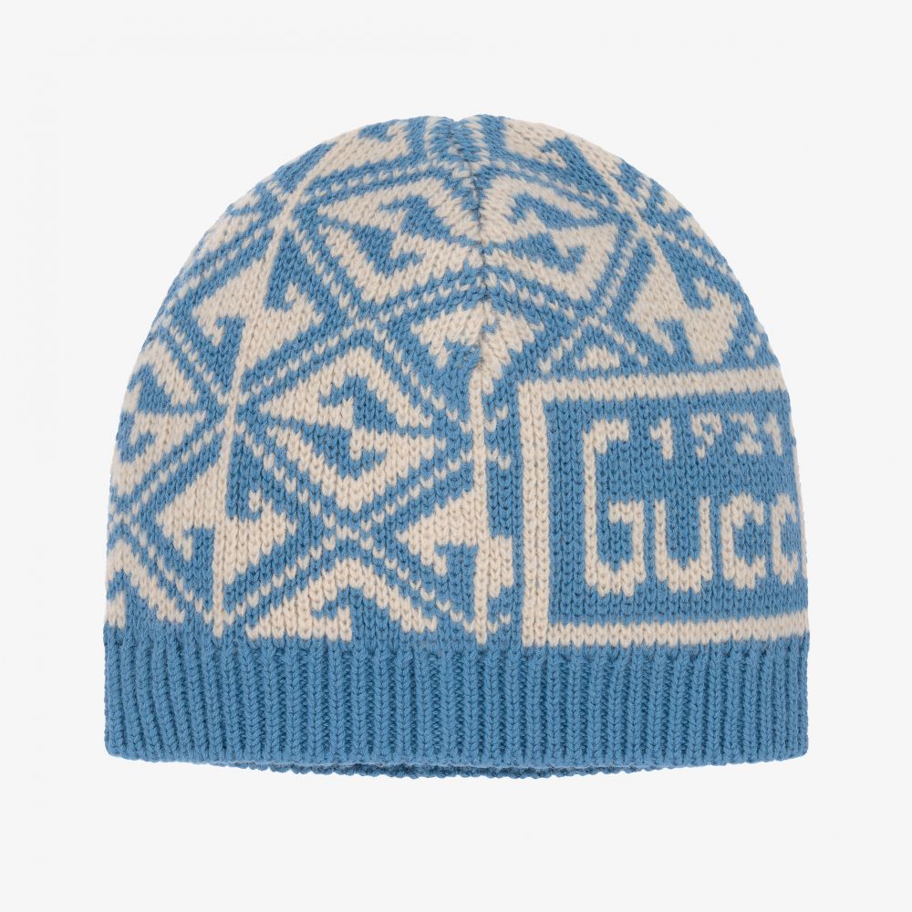 Gucci-Blue Wool GG Logo Baby Hat | Childrensalon Outlet