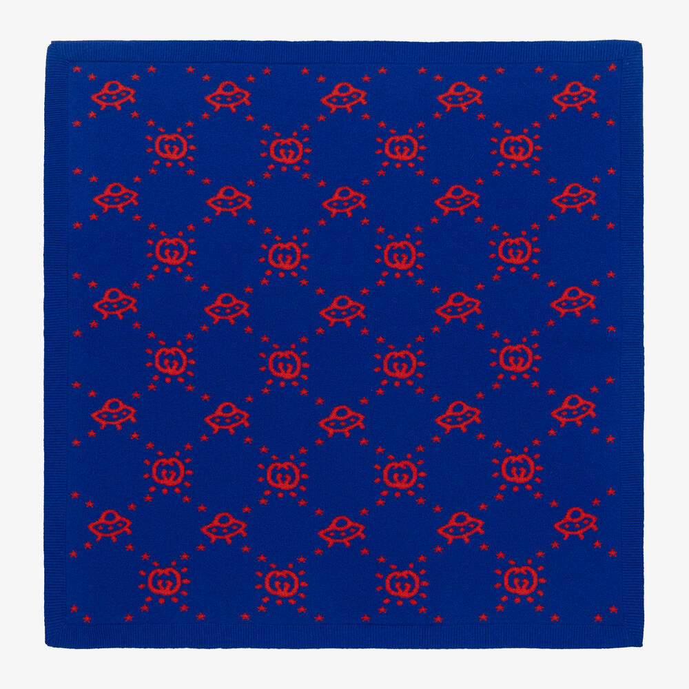 Gucci-Blue Wool Knitted Interlocking G Blanket (85cm) | Childrensalon Outlet