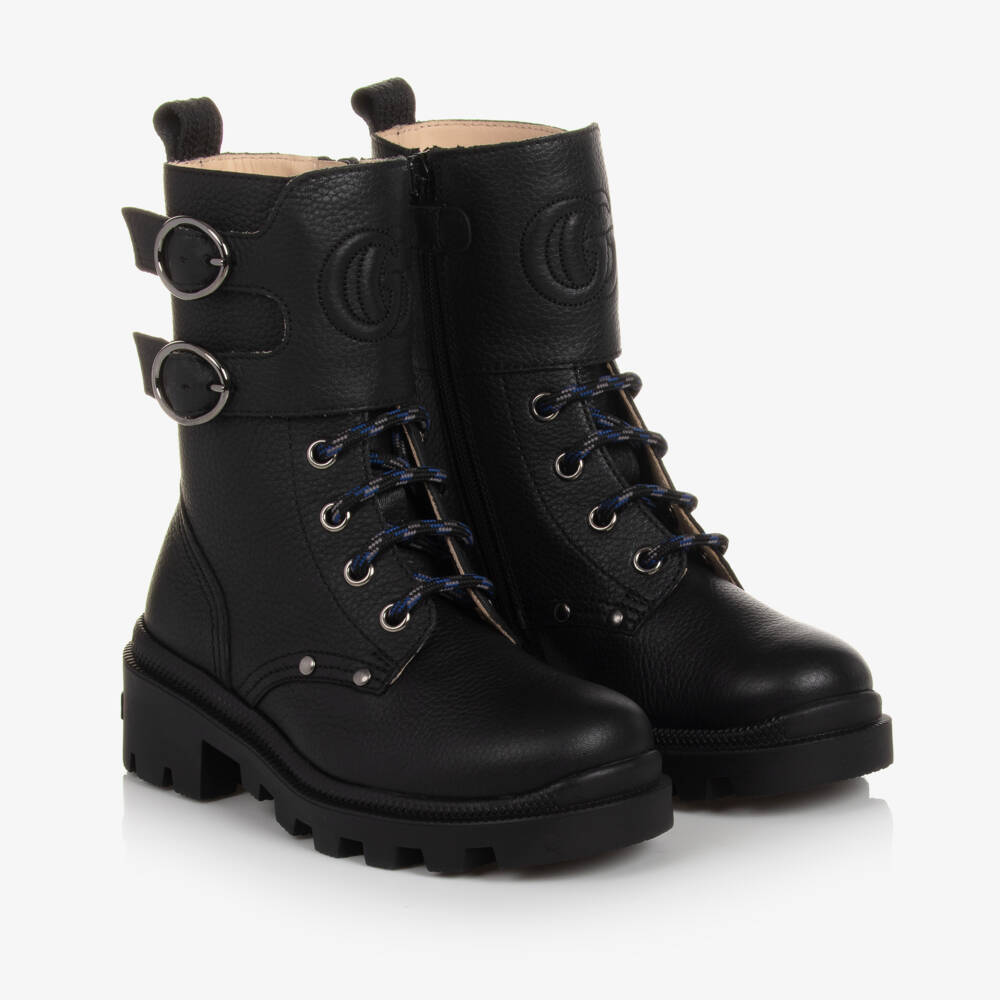Gucci-Boys Black Leather Buckle Boots | Childrensalon Outlet