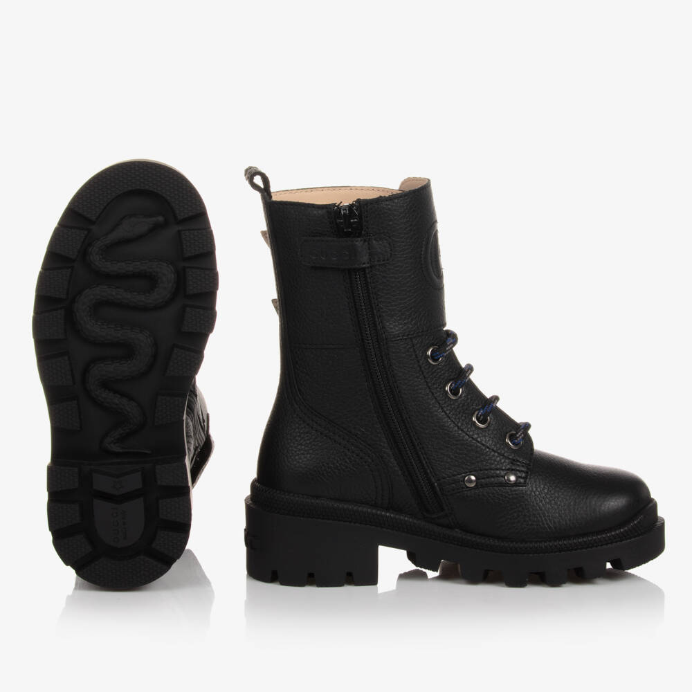 Gucci-Boys Black Leather Buckle Boots | Childrensalon Outlet