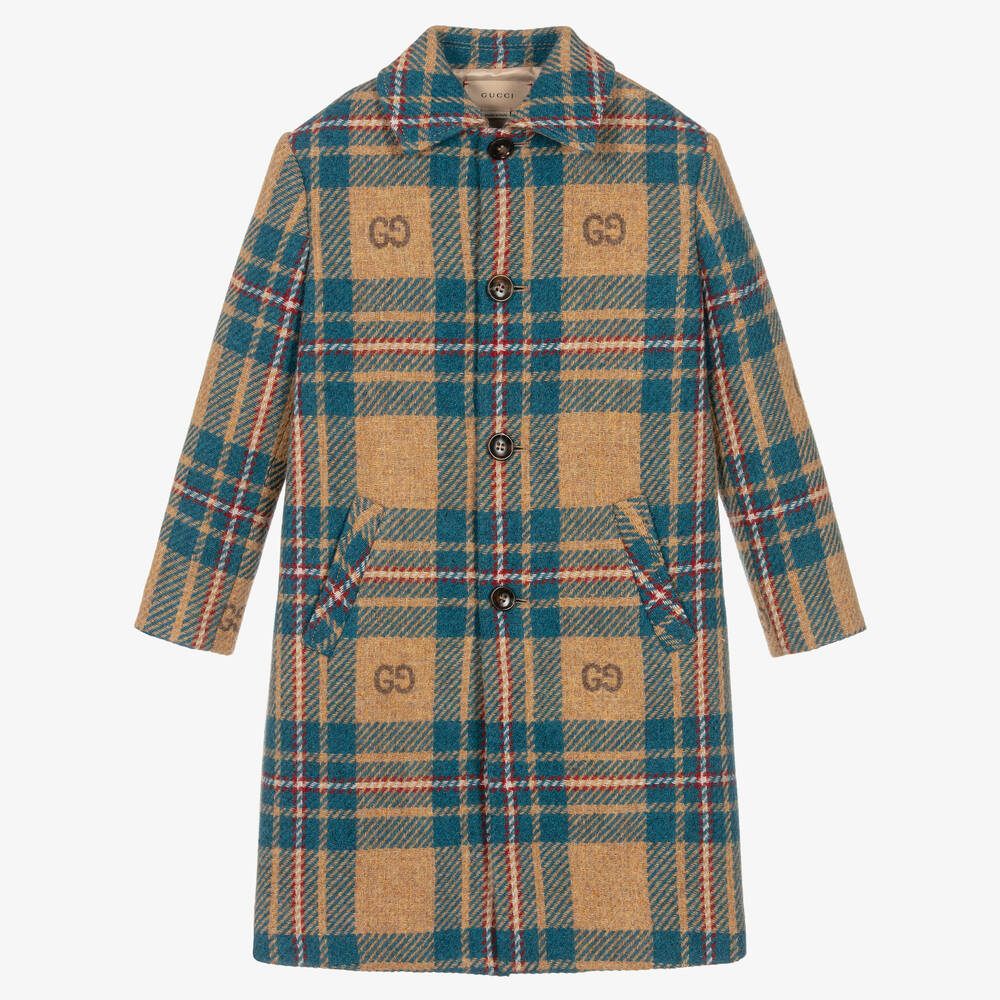 Gucci-Boys Blue & Beige GG Check Wool Coat | Childrensalon Outlet