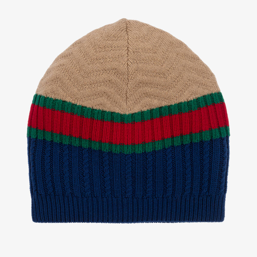 Gucci-Boys Blue Beige Wool Beanie | Childrensalon Outlet