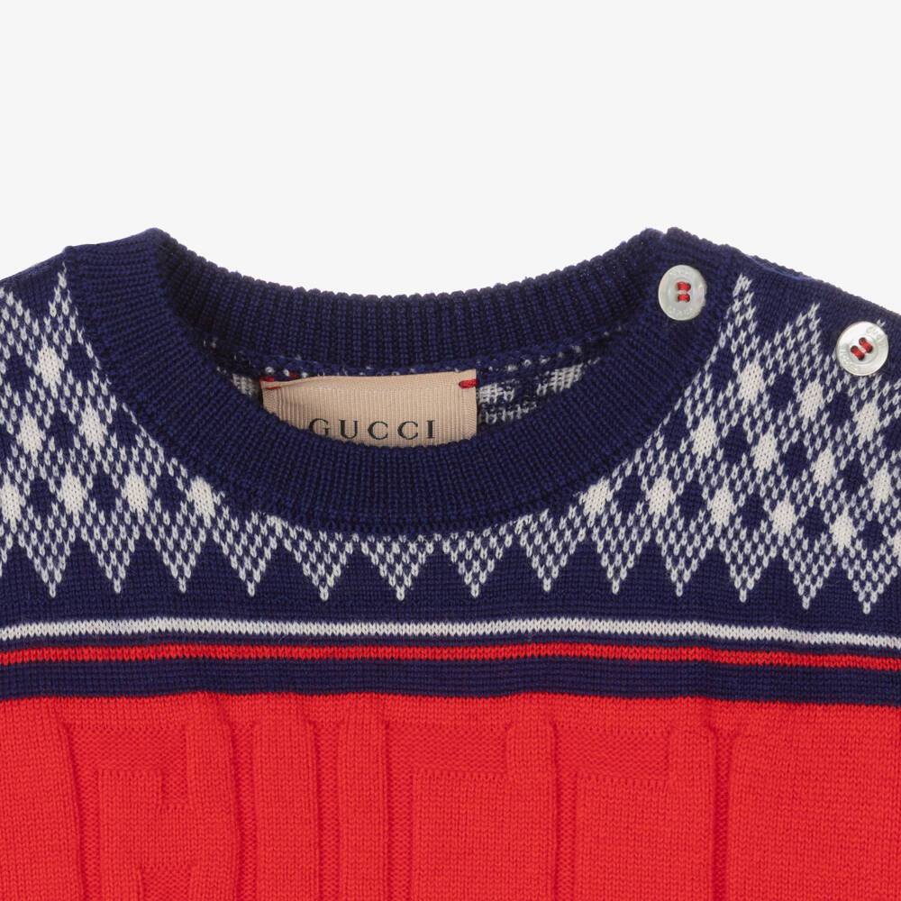 Gucci-Boys Blue Red Wool Knit Sweater | Childrensalon Outlet