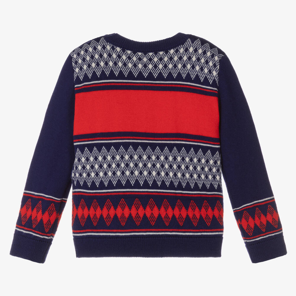 Gucci-Boys Blue Red Wool Knit Sweater | Childrensalon Outlet