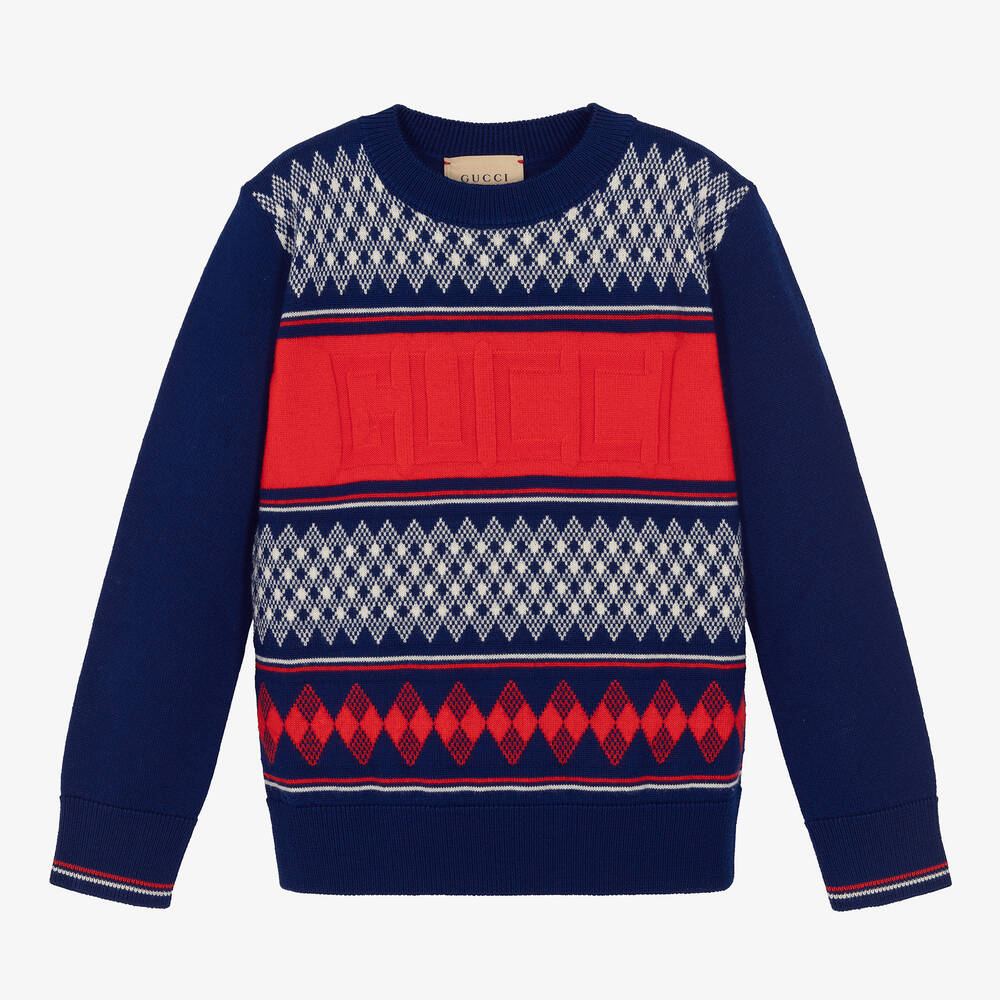 Gucci-Boys Blue & Red Wool Sweater | Childrensalon Outlet