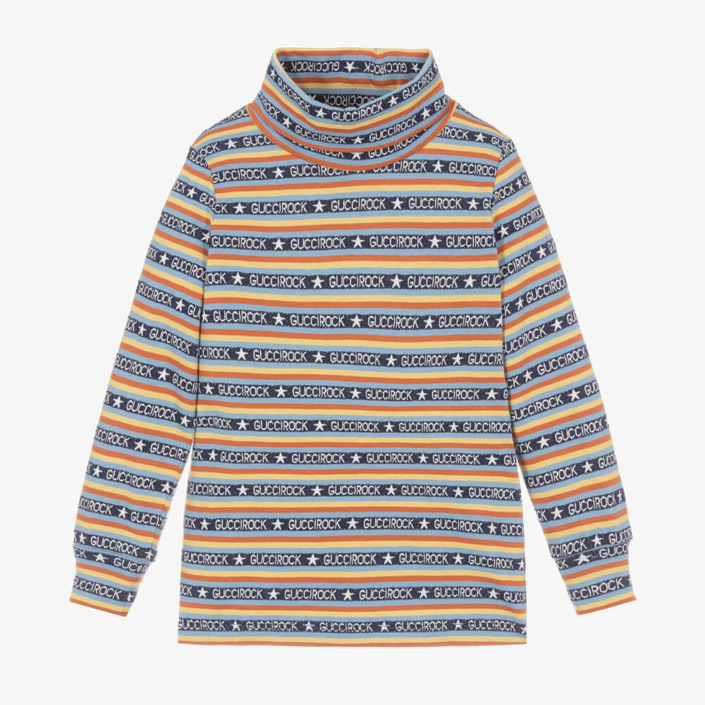 Gucci-Boys Blue Striped Cotton Turtleneck | Childrensalon Outlet