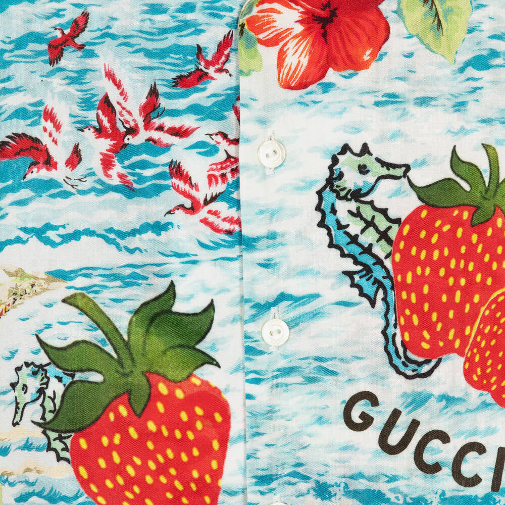 Gucci-Голубая рубашка из вискозы для малышей | Childrensalon Outlet