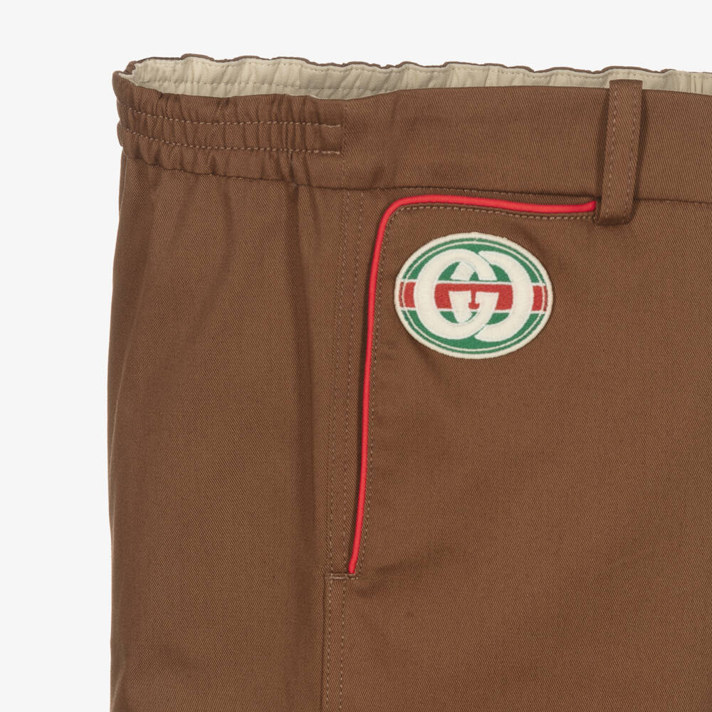 Gucci-Boys Brown Gabardine Stretch Trousers | Childrensalon Outlet