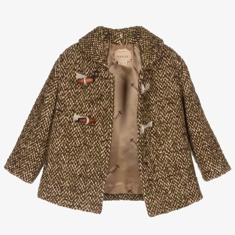 Gucci-Boys Brown & Green Wool Coat | Childrensalon Outlet