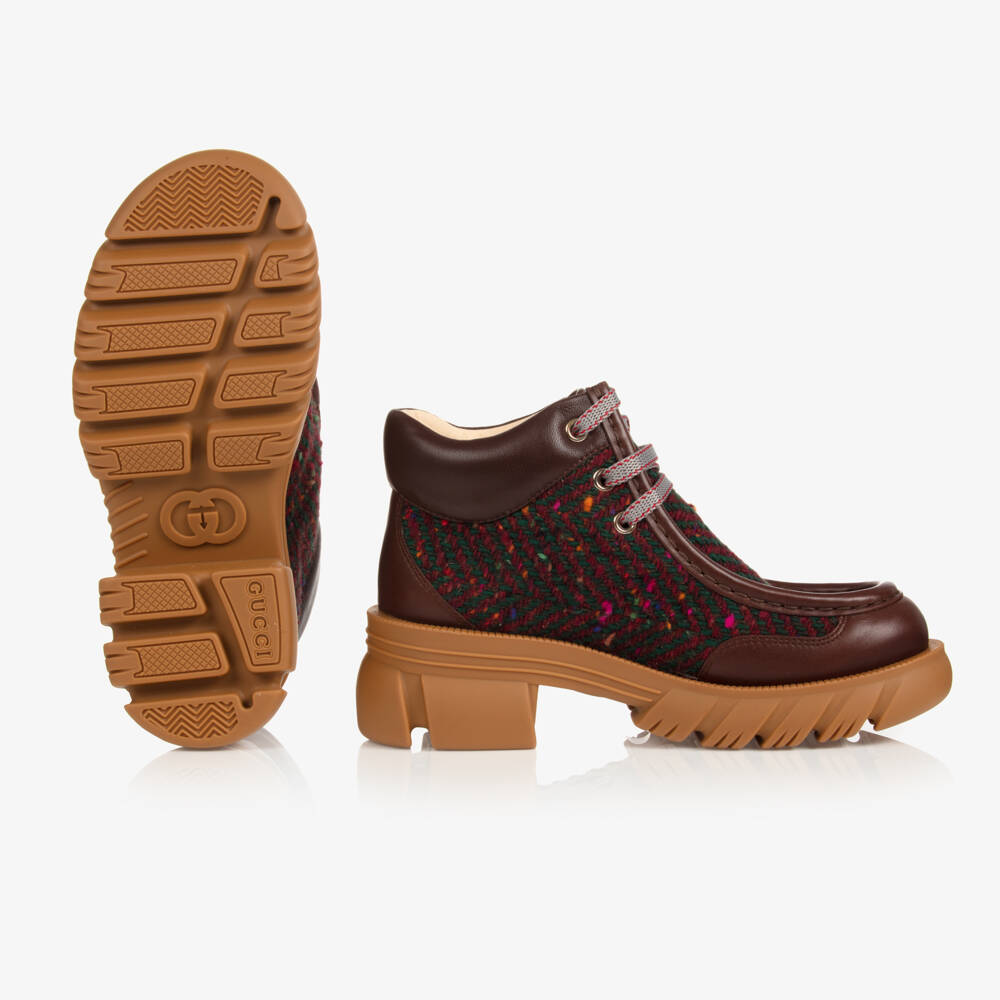 غوتشي-بوت بأربطة جلد لون بني | Childrensalon Outlet