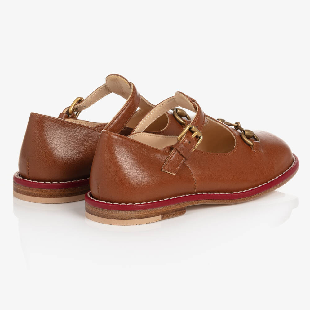 Gucci-Коричневые кожаные туфли с Т-образным ремешком | Childrensalon Outlet