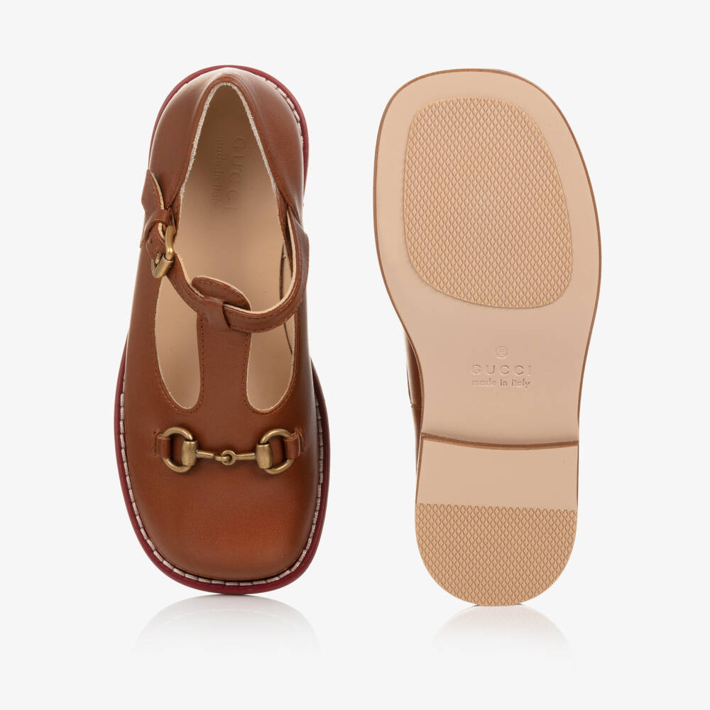 Gucci-Коричневые кожаные туфли с Т-образным ремешком | Childrensalon Outlet