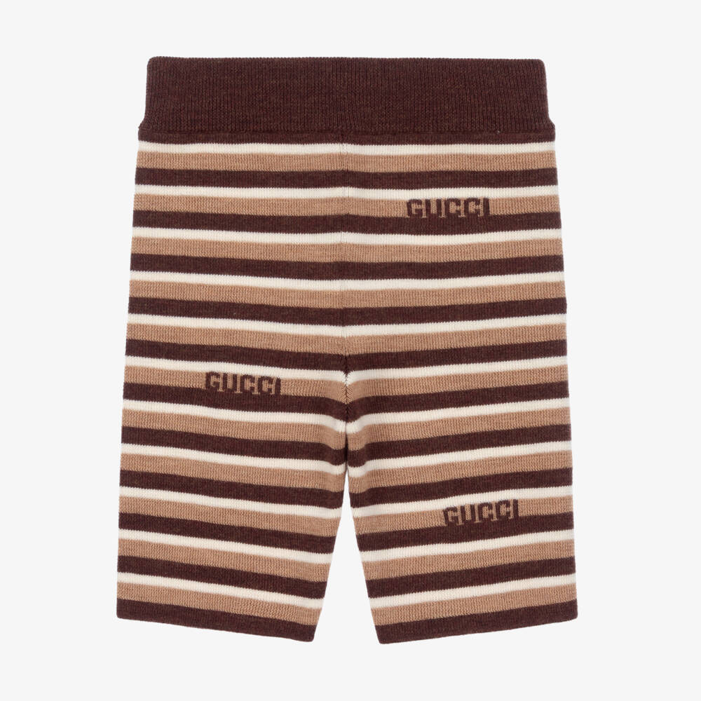 Gucci-شورت مقلم صوف محبوك لون بني | Childrensalon Outlet