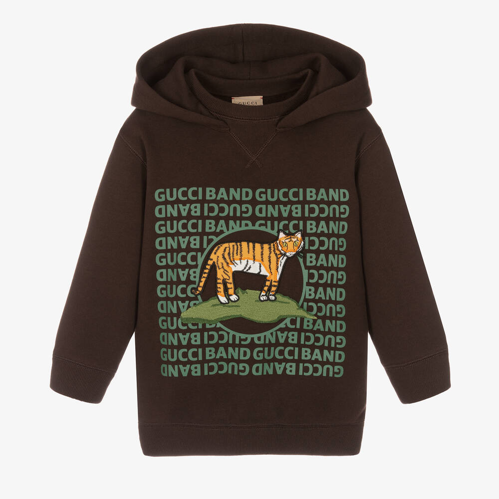 Gucci-Boys Brown Tiger Logo Hoodie | Childrensalon Outlet