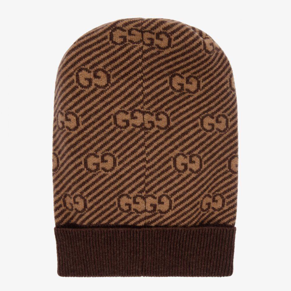 Gucci-Boys Brown Wool Logo Beanie | Childrensalon Outlet