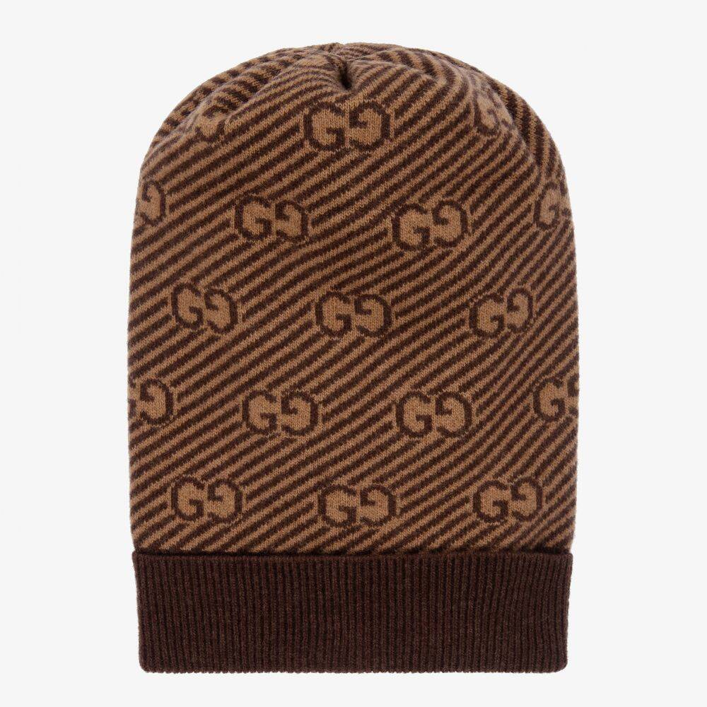 Gucci-Boys Brown Wool Logo Beanie | Childrensalon Outlet