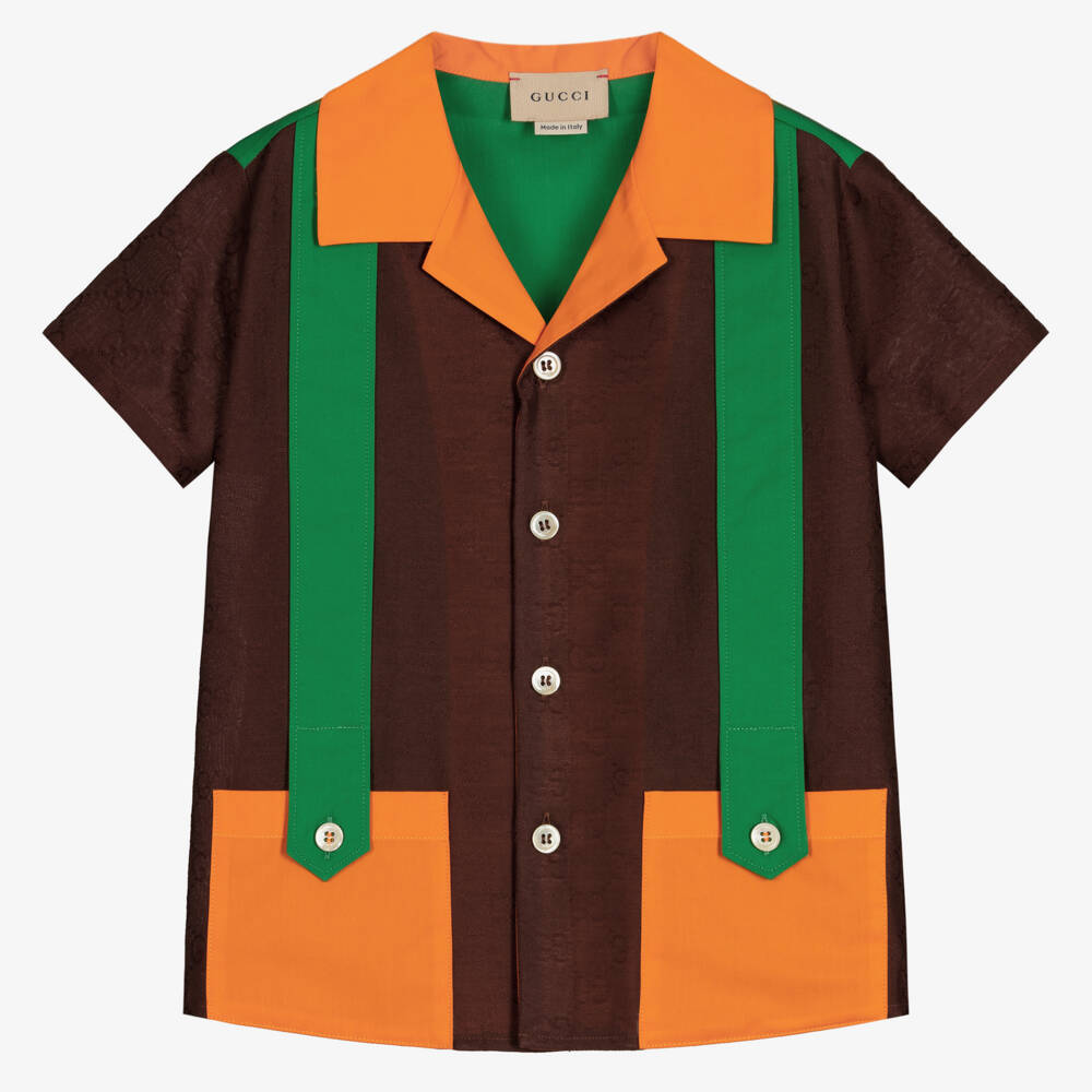Gucci-قميص قطن لون بني للأولاد | Childrensalon Outlet