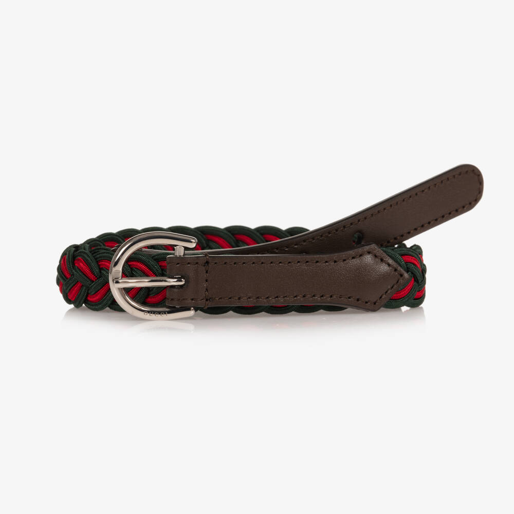 Gucci-Boys Green and Red Braided Belt | Childrensalon Outlet