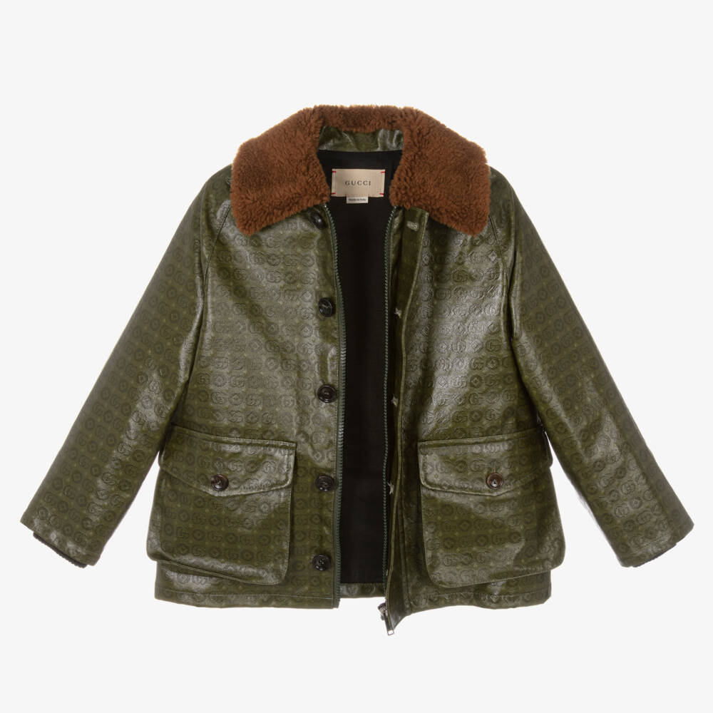 Gucci-Boys Green Shearling Collar Jacket | Childrensalon Outlet