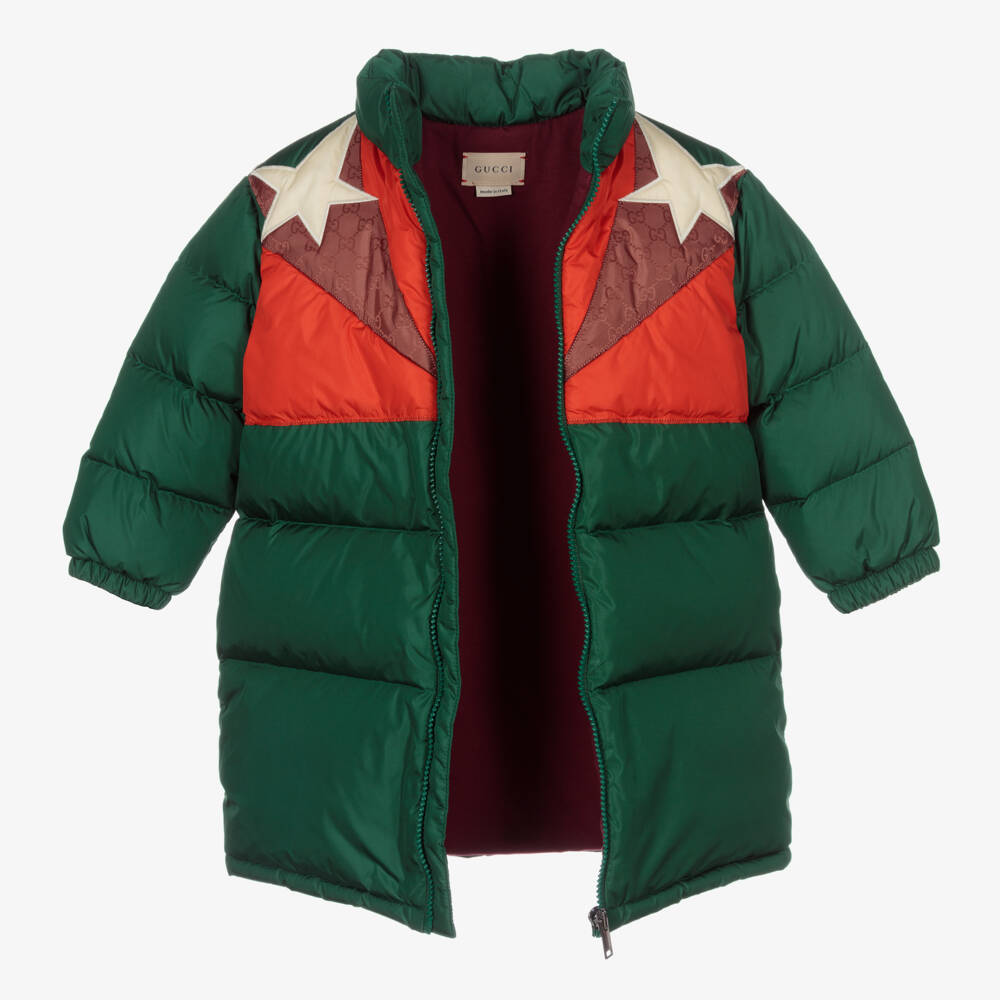 Gucci-Boys Green Star-Trim Puffer Coat | Childrensalon Outlet