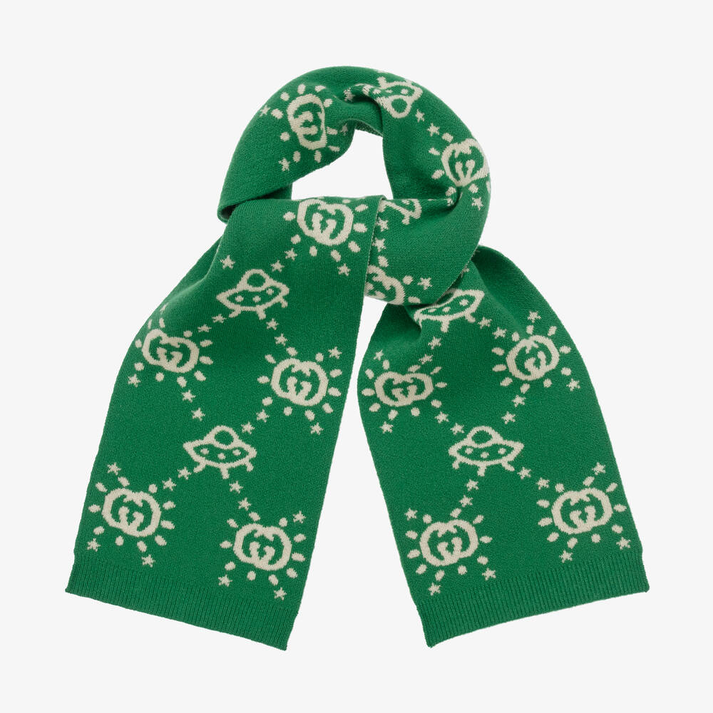 Gucci-Boys Green UFO Wool Knit Scarf (145cm) | Childrensalon Outlet