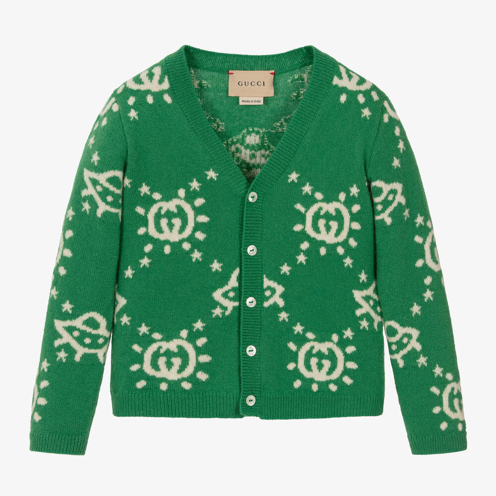 Gucci-Boys Green Wool Interlocking G Cardigan | Childrensalon Outlet