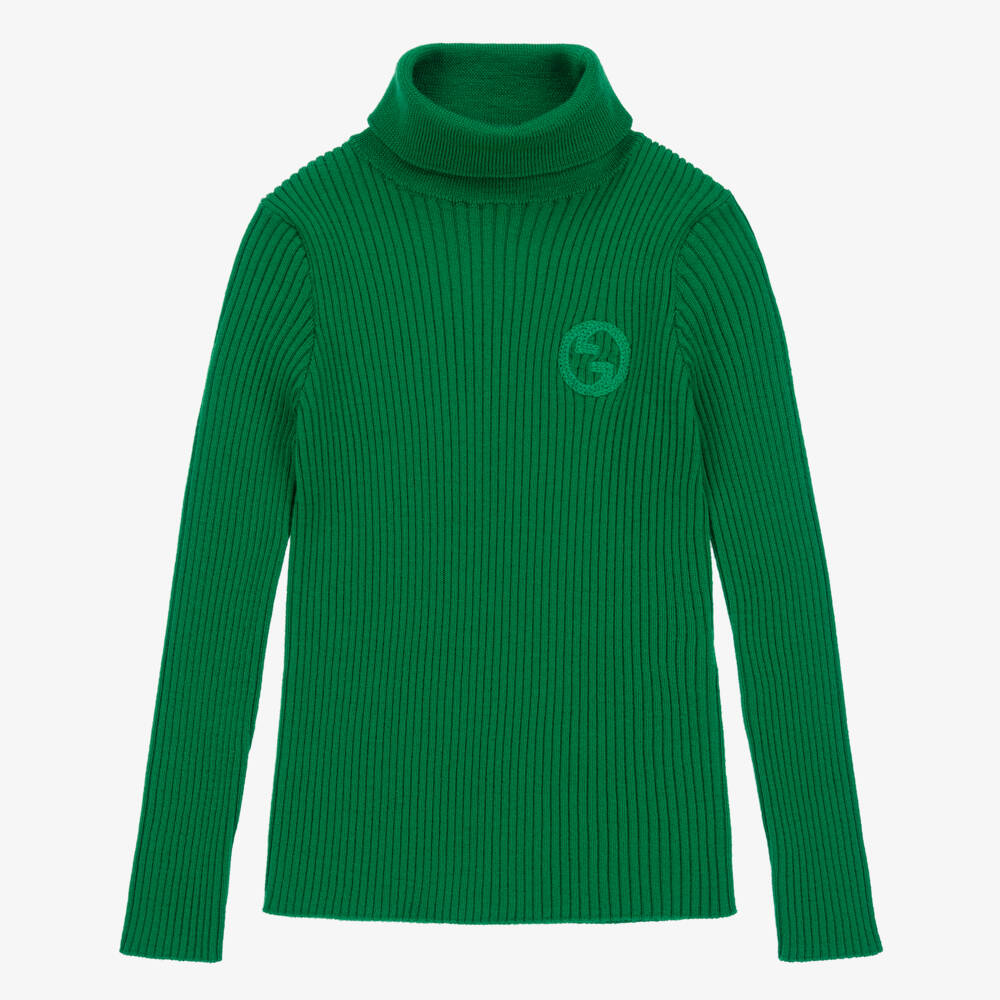Gucci-Boys Green Wool Ribbed Jumper | Childrensalon Outlet