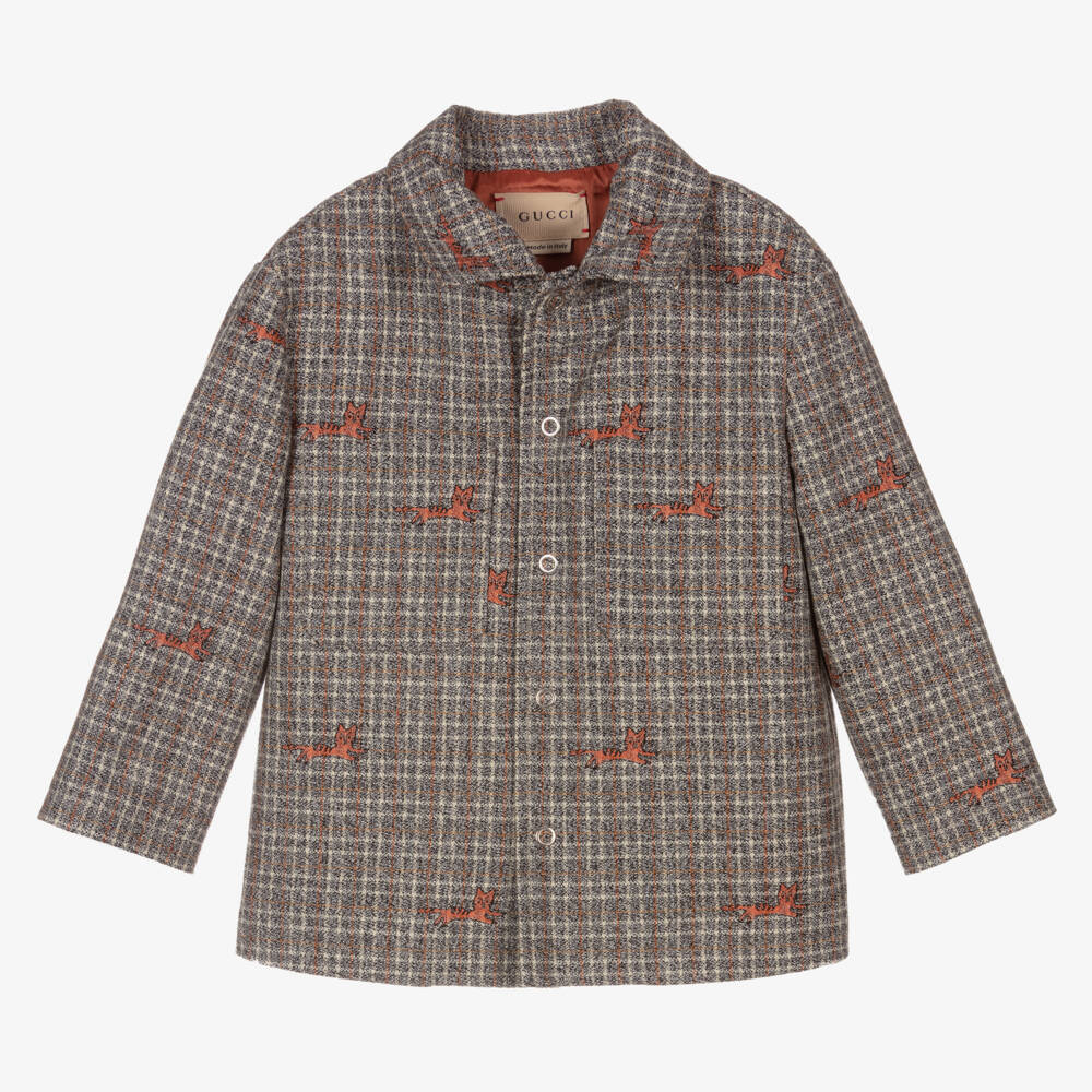 Gucci-Boys Grey Check Wool Coat | Childrensalon Outlet