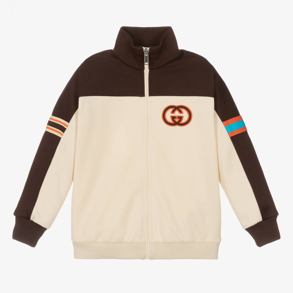 Gucci-Boys Ivory & Brown G Zip-Up Top | Childrensalon Outlet