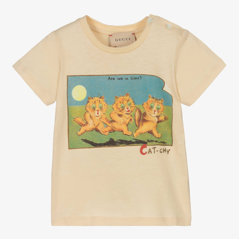 Gucci-Boys Ivory Cat Print Tee | Childrensalon Outlet