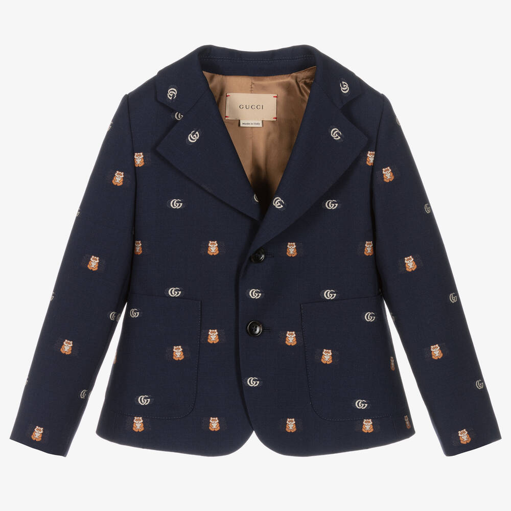 Gucci-Boys Navy Blue Double G Wool Blazer | Childrensalon Outlet