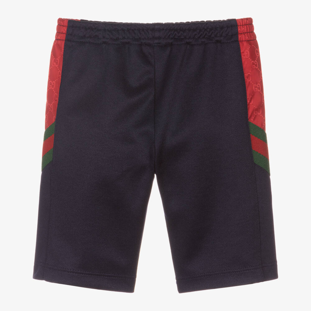 Gucci-Boys Navy Blue & Red GG Logo Piqué Shorts | Childrensalon Outlet